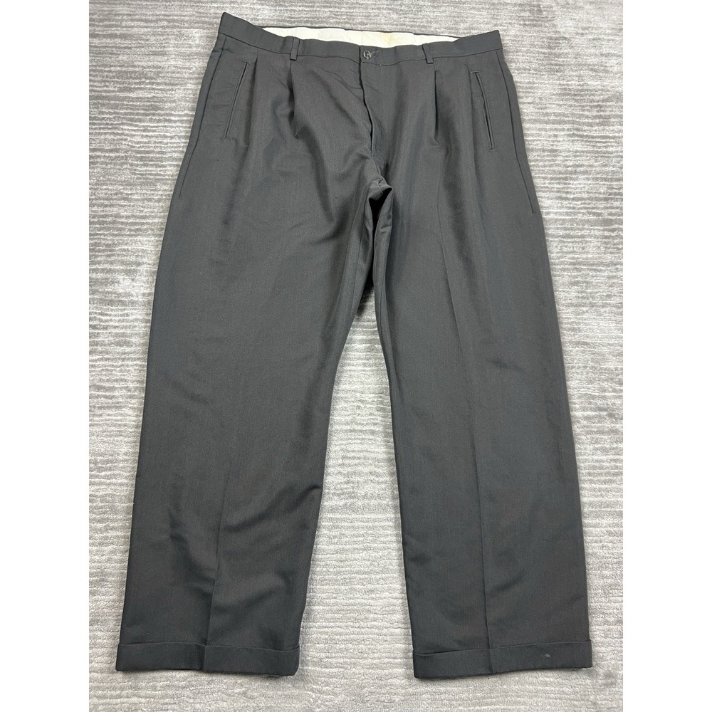 Haggar Dress Pants Mens 42x30 Gray Flat Front Polyester Blend Cuffed Straight